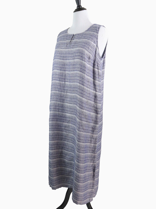 J. Jill Dresses & Skirts - Pure J Jill Size L Woven Stripe Linen Maxi Dress Keyhole Neck Blue